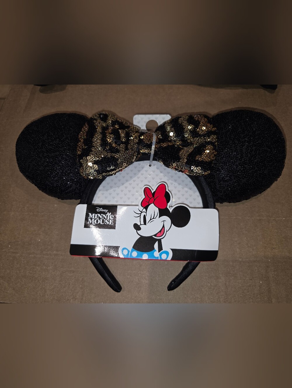 Disney Minnie Mouse Sequin Leopard Bow Headband - Black & Gold